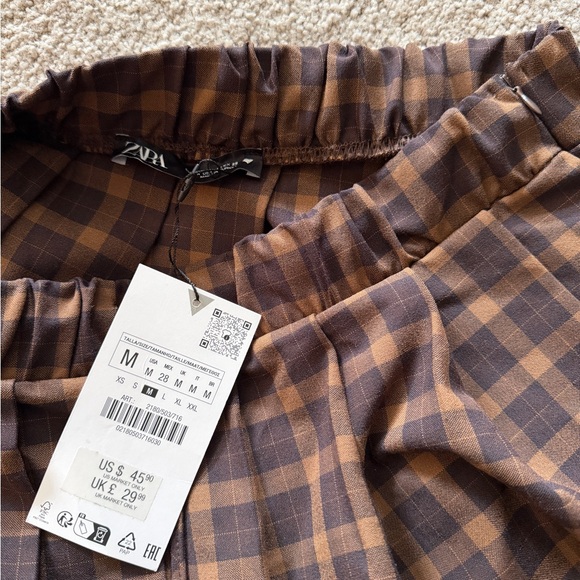 Zara Brown Plaid Pleated Mini Skirt - M - Picture 4 of 5